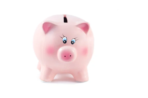 Charmoso Piggy Bank em um fundo branco, foco suave — Fotografia de Stock
