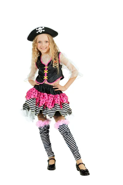 The girl wearing a pirate costume for Halloween. — Stock Photo, Image