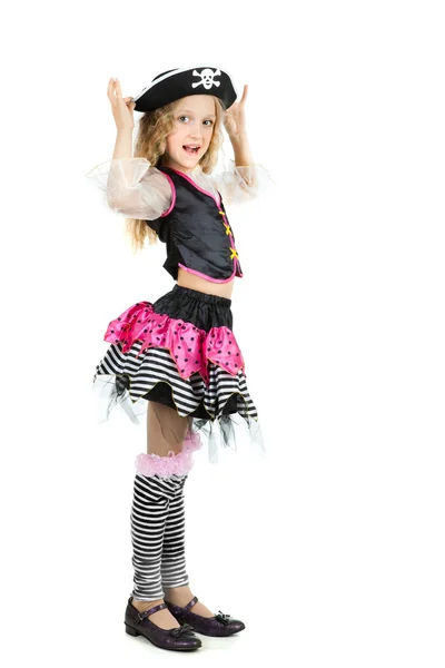 Little girl in pirate carnival costume for Halloween. — Stock Photo, Image