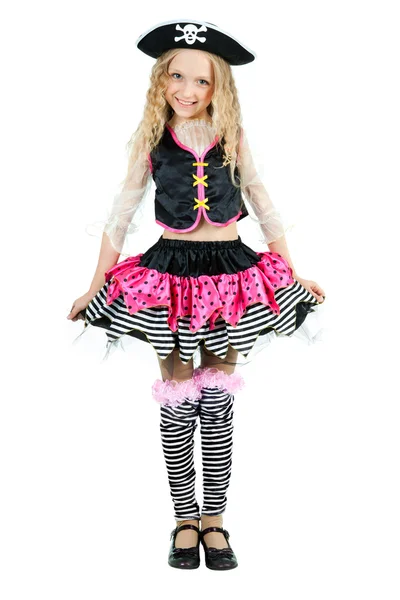 Bambina che indossa un costume da carnevale pirata di Halloween — Foto Stock