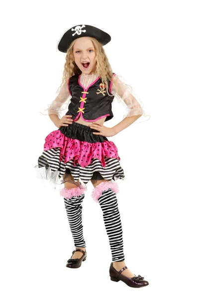 Bambina che indossa un costume da carnevale pirata di Halloween — Foto Stock