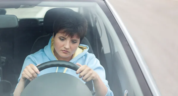 Young Tired Woman Driving a Car — Stock Photo, Image