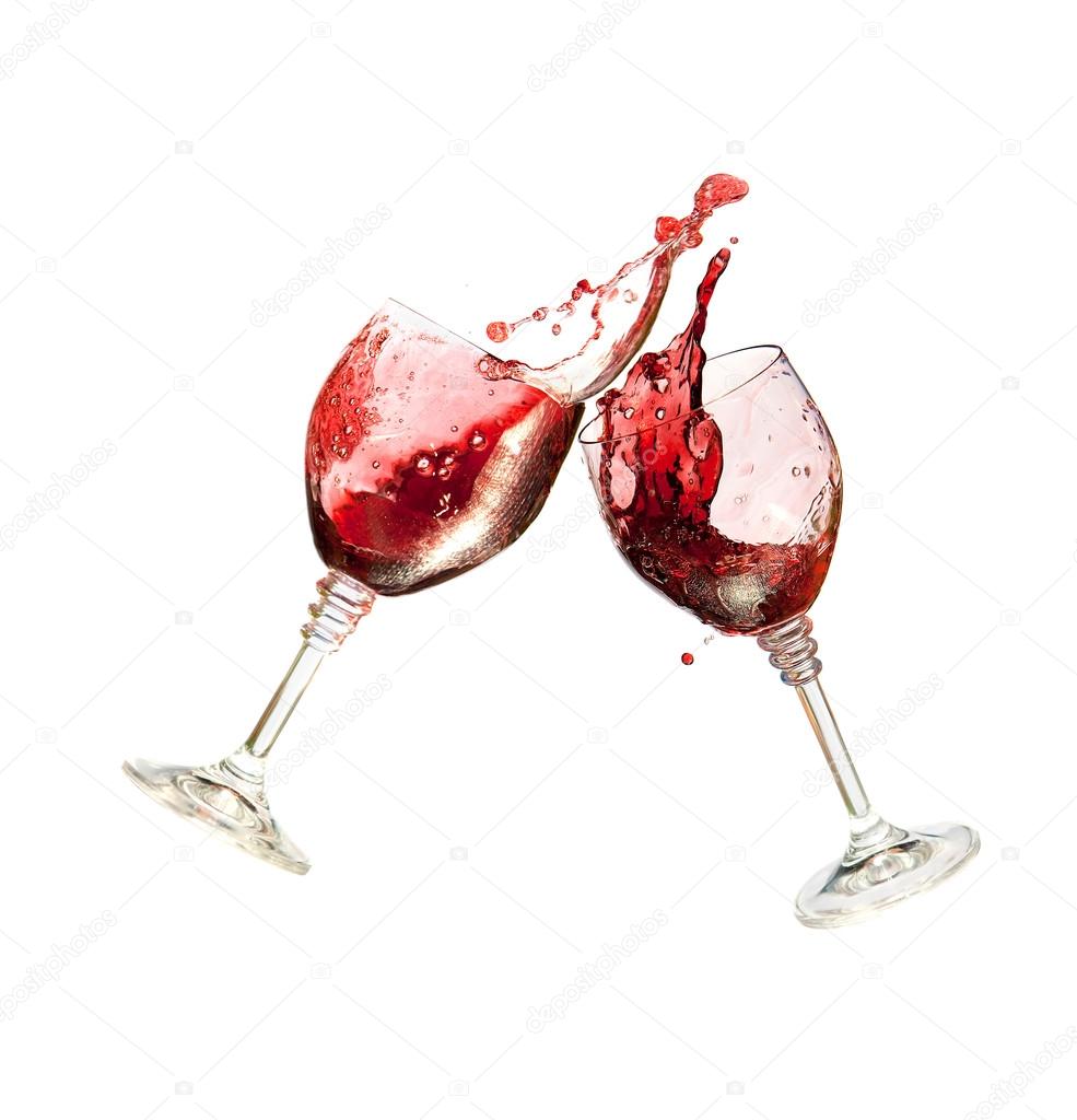 Two Wine Glasses Clinking Together in a splashy Toast