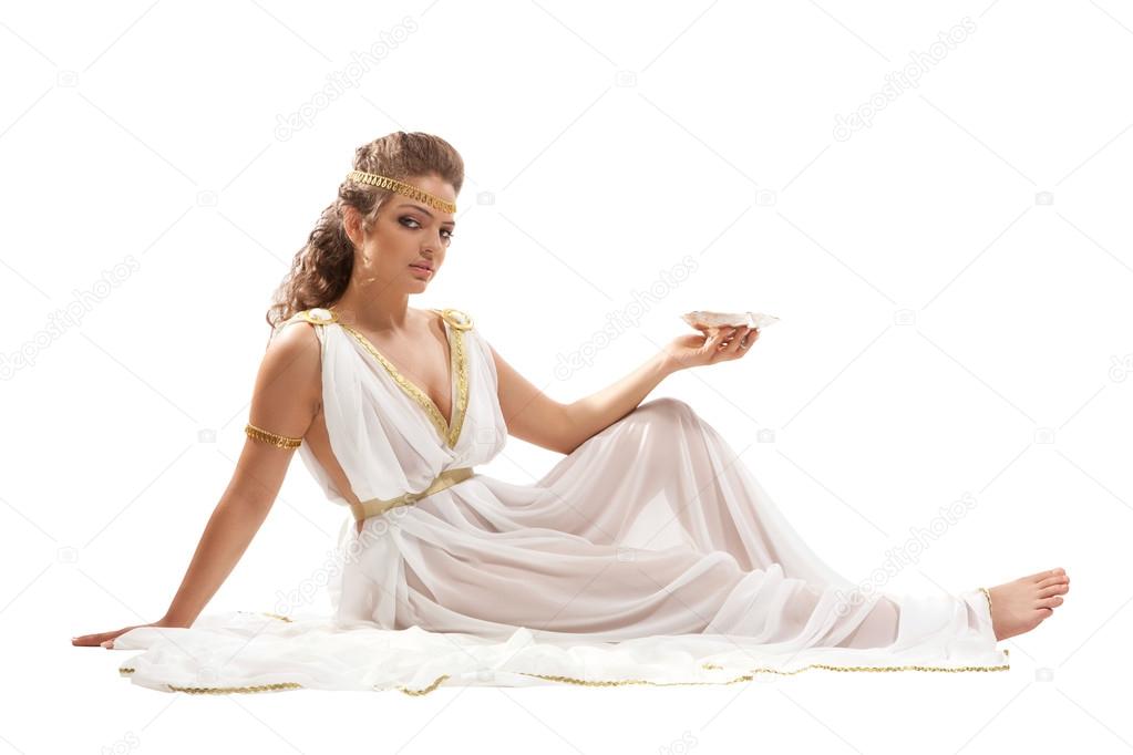 Classical Greek Goddess in Tunic Holding Bowl