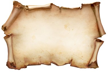 Eski kağıt parşömeni beyaza izole edildi