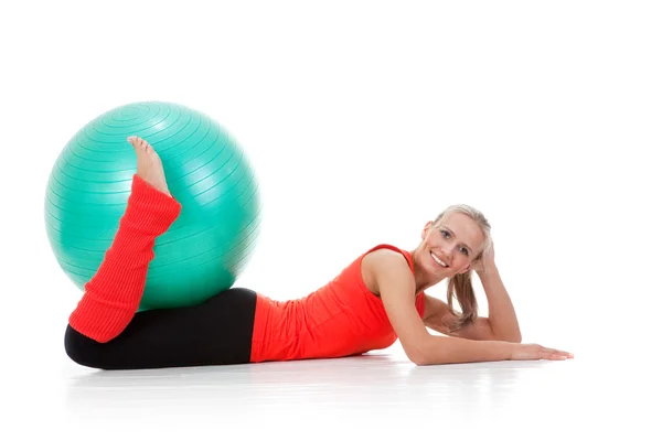 Fitness series: woman and exercise ball — Stock Photo, Image