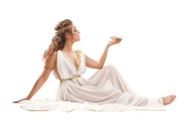 Series: Classical Greek Goddess in Tunic Holding Bowl clipart