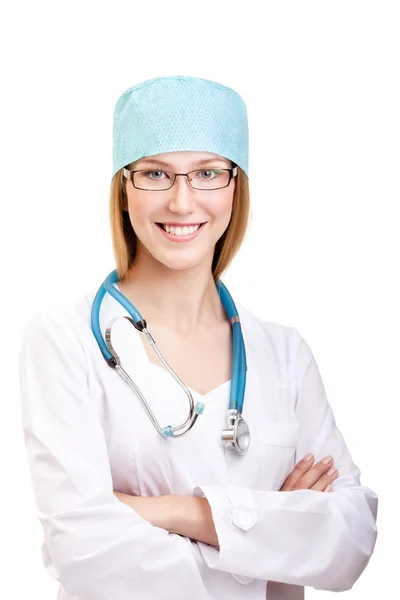 Kvindelig doktor stående med stethoskop - Stock-foto