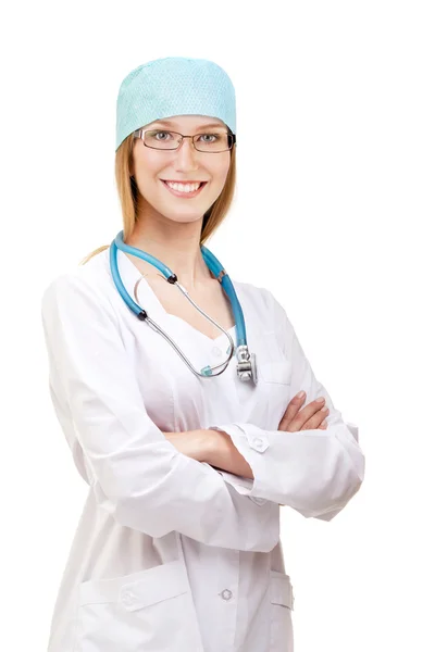 Female Doctor Standing with Stethoscope — Stock Photo, Image