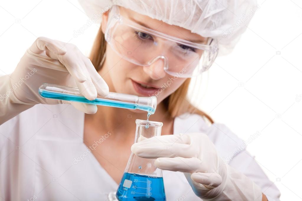 Lab Technician working with Test Tube and Flask