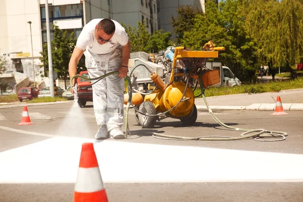 Road Series: Renew the Road Marking on the Street — Stock Photo, Image