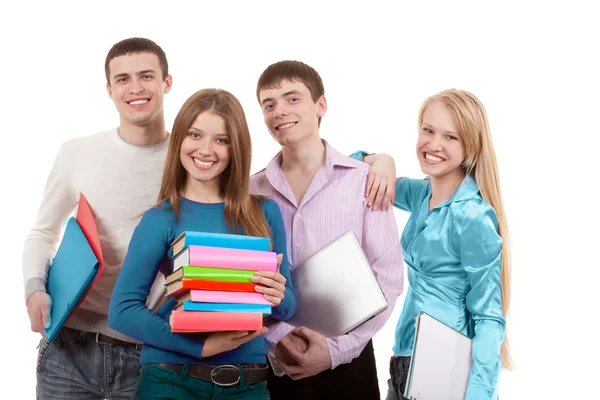 Four Happy Students ready to Study — Stock Photo, Image