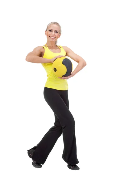 Fitness with ball: young woman doing exercises — Stock Photo, Image