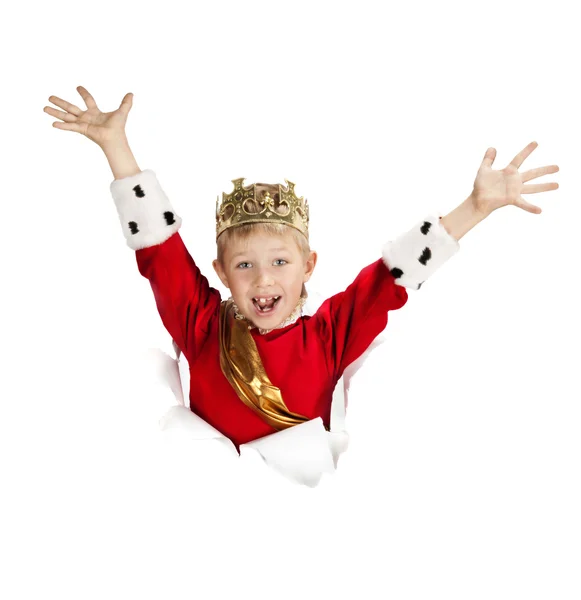 Happy Little King Looking out from the Paper — Stock Photo, Image