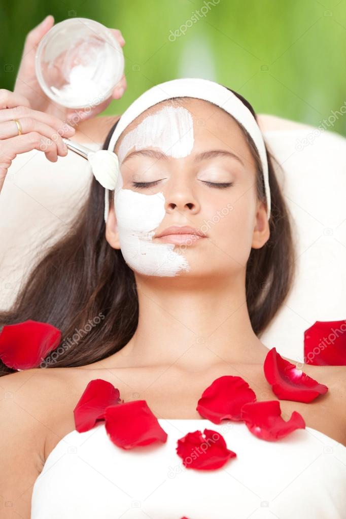 Young Natural Relaxing Beauty Having Moistening Mask Applied