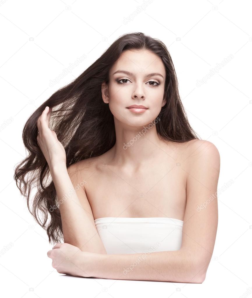 Serene Beautiful Young Woman with Long Hair