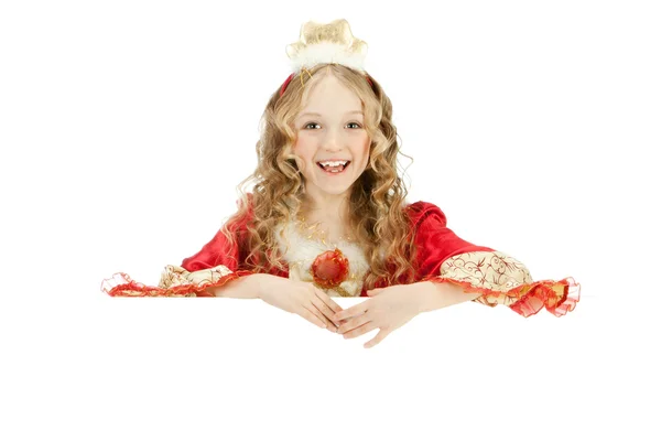 Happy beautiful little princess showing the sign — Stock Photo, Image