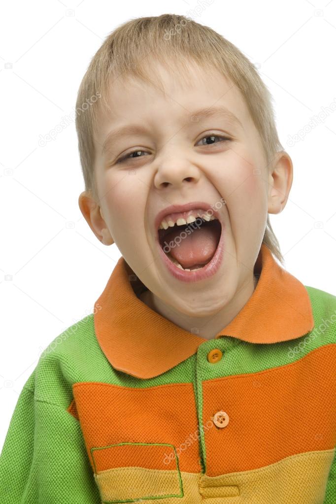 Cute six-years boy shouting loudly