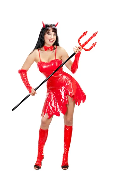 Sexy Red Female Devil Standing with a Trident — Stock Photo, Image