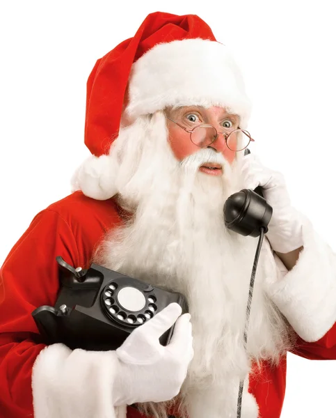 Nahaufnahme des Weihnachtsmannes, der am Telefon spricht — Stockfoto