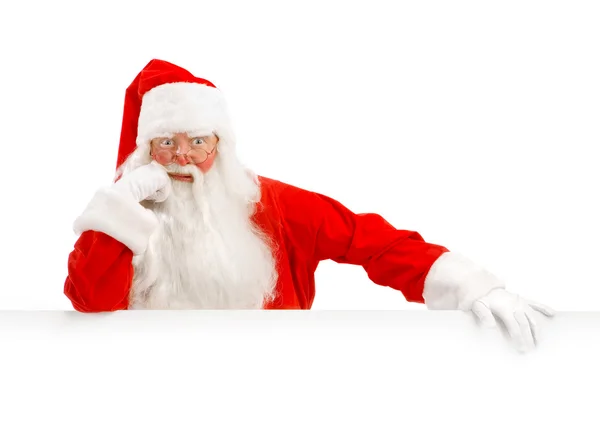 Weihnachtsmann mit Werbefläche — Stockfoto