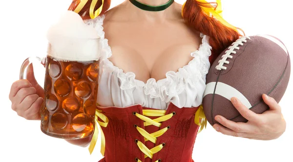 Sexy Woman , Beer Glass and American Football — Stock Photo, Image