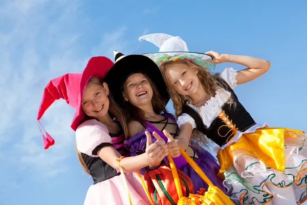 Three Cute Witches with Thumbs Up. — Stock Photo, Image