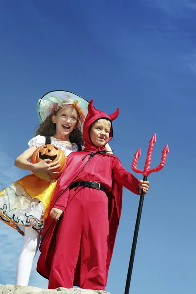 Little Red Devil and Happy Witch — Stock Photo, Image