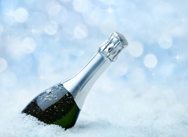 Christmas champagne on snow clipart