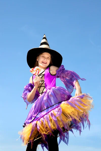 Happy Little Witch Standing with Lolly — Stock Photo, Image