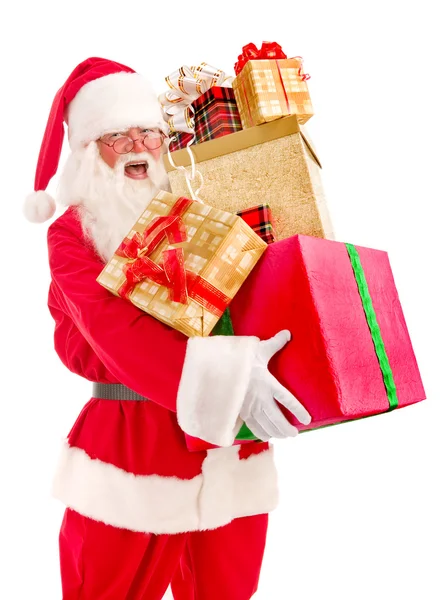 Weihnachtsmann brachte viele Weihnachtsgeschenke mit — Stockfoto