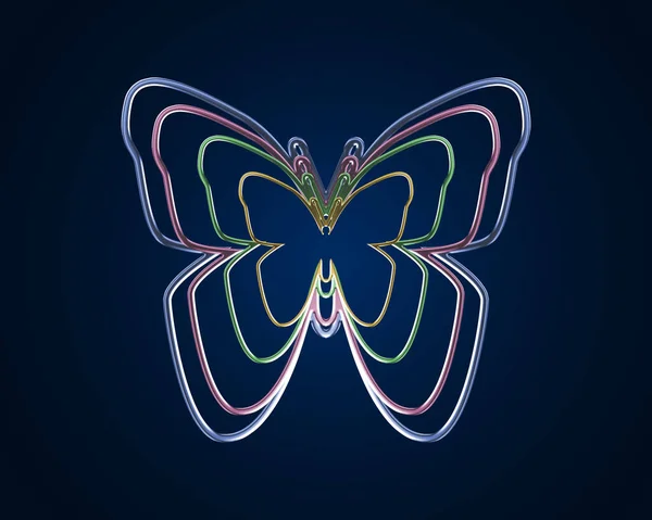 Kolorowy Metaliczny Motyl Ciemnoniebieskim Tle — Zdjęcie stockowe
