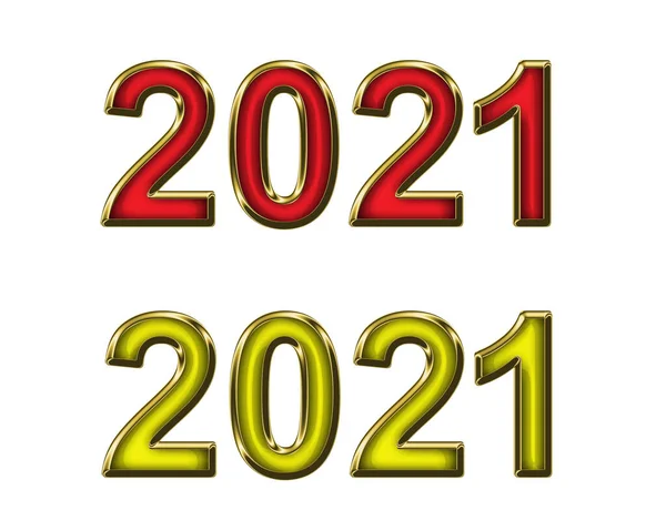 2021 흰색으로 분리되었다 금으로 빨간색과 노란색 — 스톡 사진