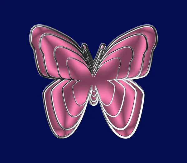Motyl Odizolowany Różowy Srebrnej Ramce — Zdjęcie stockowe