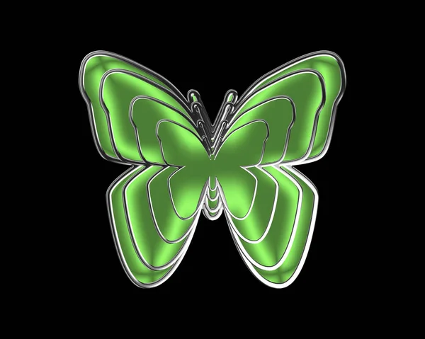 Jasny Zielony Motyl Srebrnej Obręczy Izolowane Czarnym Tle — Zdjęcie stockowe