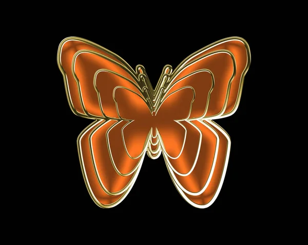 Pomarańczowy Motyl Złotym Obwodzie Odizolowany Czarnym Tle — Zdjęcie stockowe