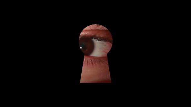 Człowiek patrzy przez dziurkę od klucza — Wideo stockowe