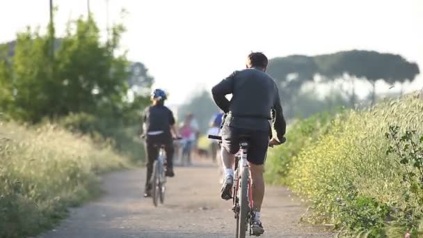 Paardrijden op fiets in het park — Stockvideo