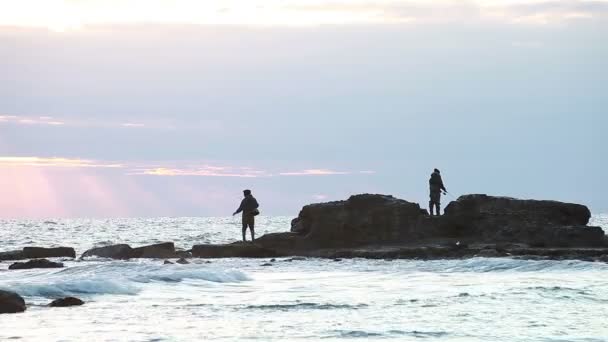 Fishermen fishing at sunrise — Stock Video