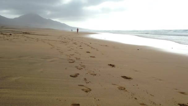 男子在海滩上慢跑 — 图库视频影像