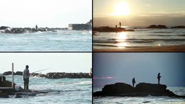 Pescadores que pescan en el mar — Vídeos de Stock