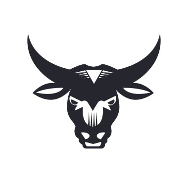 Boğa vektörü. Boynuzlu boğa inek vektör ikonu. Siyah Simge izole edildi