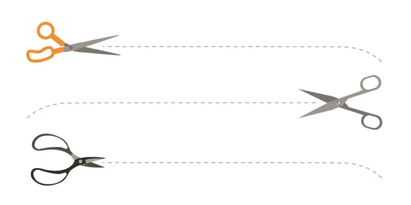 Ikony nożyczek z linią cięcia. Ikona cięcia kuponów. Ikona wektorowa ilustracja izolowana na białym tle. — Wektor stockowy