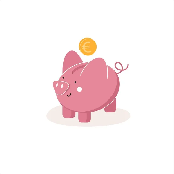 小猪银行和一个硬币。储蓄或储蓄图标,投资.背景上孤立的小猪银行图标。体积测量图像 — 图库矢量图片#