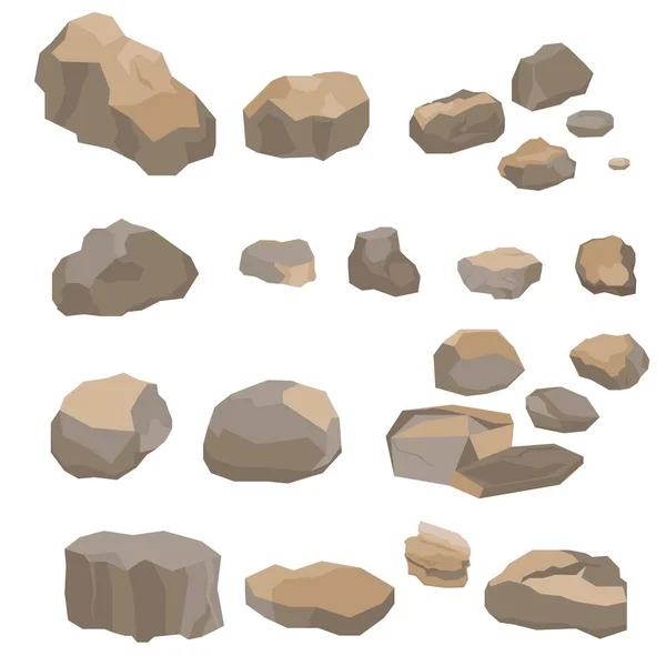 Piedra de roca gran conjunto de dibujos animados. Conjunto de diferentes rocas. Piedras y rocas. Estilo plano. Piedras adoquinadas de diversas formas — Vector de stock