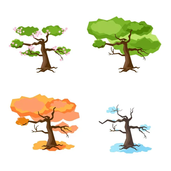 Dört mevsimde ağaç - ilkbahar, yaz, sonbahar, kış. Vektör çizimi. Beyaz arka planda izole edilmiş. Ağaçlar dizisi — Stok Vektör