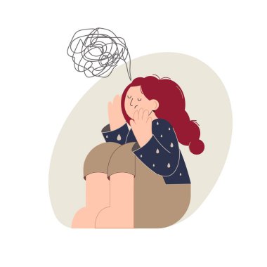 Depresyon, stres, panik atak. Akıl sağlığı konsepti. Psikoloji Psikiyatri işaret illüstrasyonu. Vektör düzlüğü izole edildi