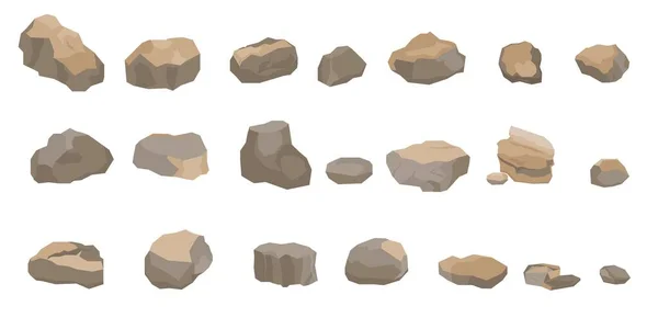 Pedra de rocha cartoon grande conjunto. Conjunto de pedras diferentes. Pedras e pedras. Estilo plano. Cobblestones de várias formas — Vetor de Stock