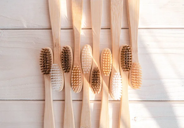 Zero Waste Bamboo Toothbrush Eco Wooden White Background High Quality — Stock Photo, Image