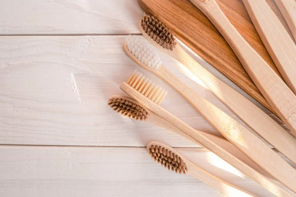 Zero Waste Bamboo Toothbrush Eco Wooden White Background High Quality — Stock Photo, Image